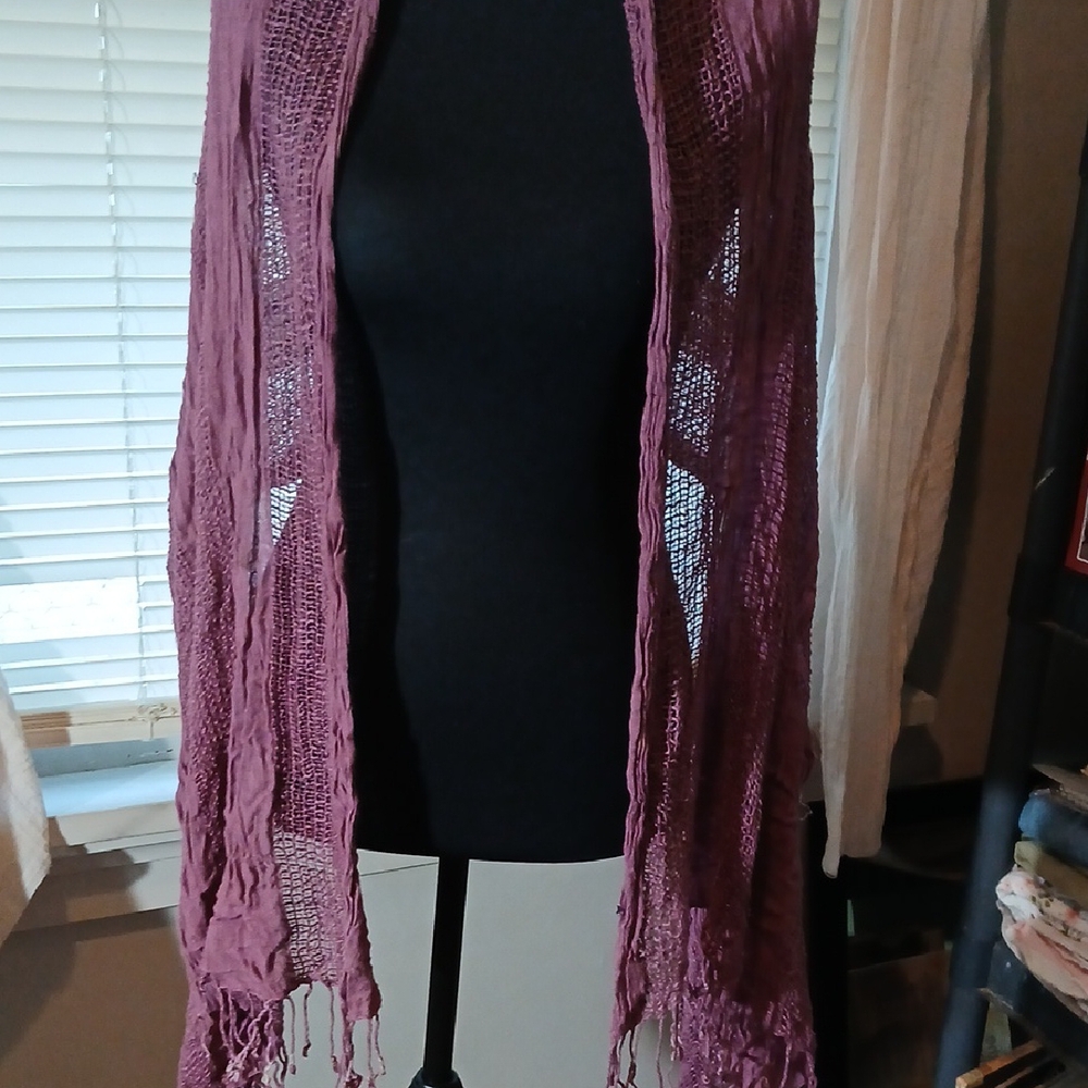 Flowy Mesh Scarf Or Wrap Mauve Woven Cotton Street Wear, Easy Going Gypsy Vibe - Picture 4 of 8